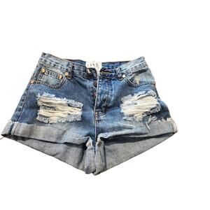 One‎ Teaspoon Hawk Distressed Button fly high rise shorts 25
